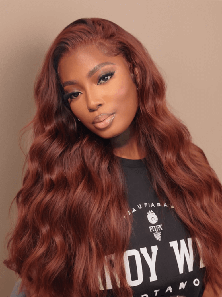 Put On And Go 7x5 Pre-Cut Lace Reddish Brown Body Wave Air Wig No Baby Hair