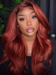 13x4 Lace Front Body Wave Wig Ginger Brown 150% Density Pre plucked Hairline
