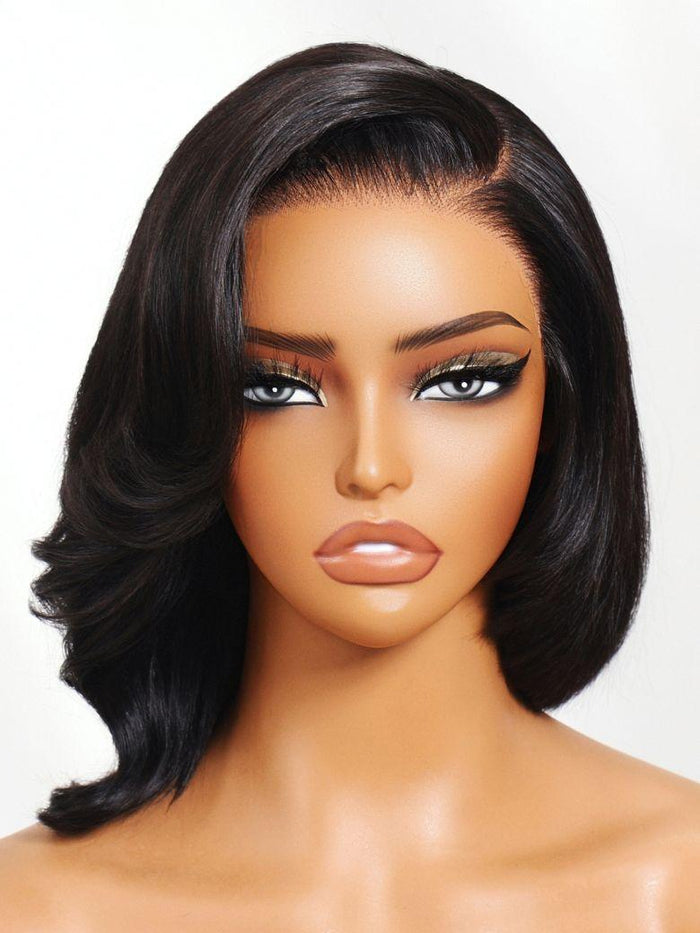 Petaluxe 13x4 Pre-Everything? Lace Frontal  Black Straight Asymmetrical Bob Wig with Invisi Drawstring