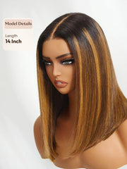 Bye-Bye Knots 7x5 Lace Brown With Blonde Piano Highlights Blunt Bob Wig with Dark Roots