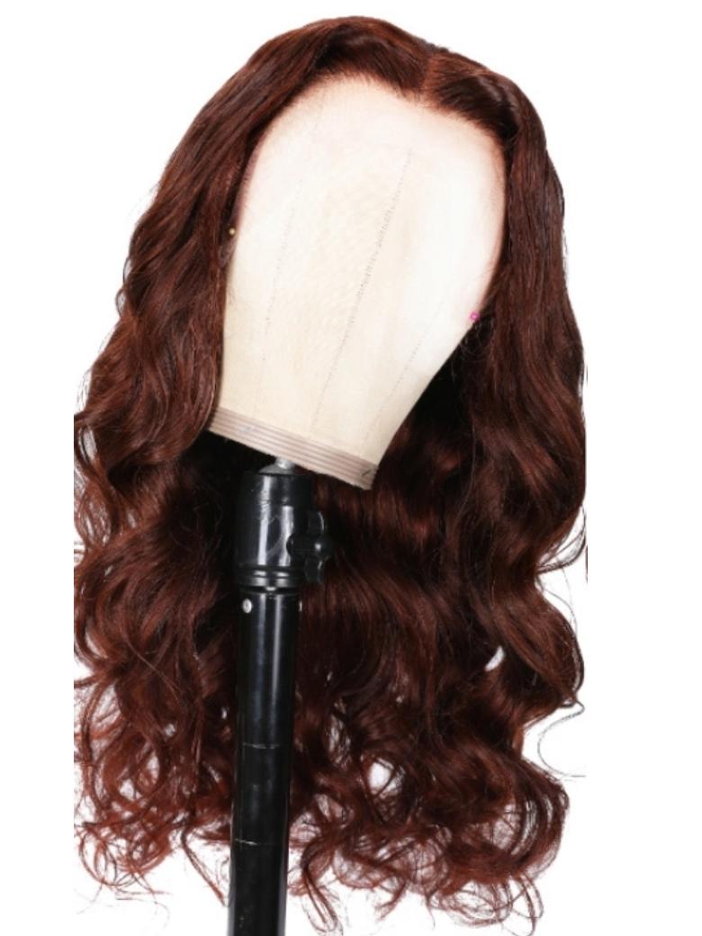 Bye Bye Knots Wig 7x5 Glueless Lace Reddish Brown Body Wave Bleached Knots Wig