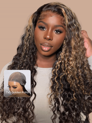 Bye-Bye Knots Wig 7x5 Lace Black With Blonde Highlights Water Wave Wig