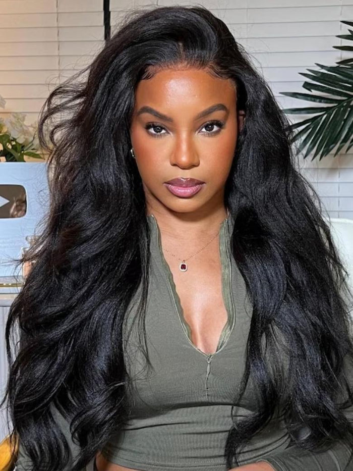 Petaluxe ByeBye Knots? Wig 7x5 Glueless Lace Black Yaki Straight Wig With Elastic Drawstring 360 Cozy Hug