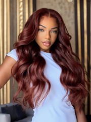 Putonandgo 7x5 Glueless Lace Wig Reddish Brown Body Wave Bleached Knots Wig