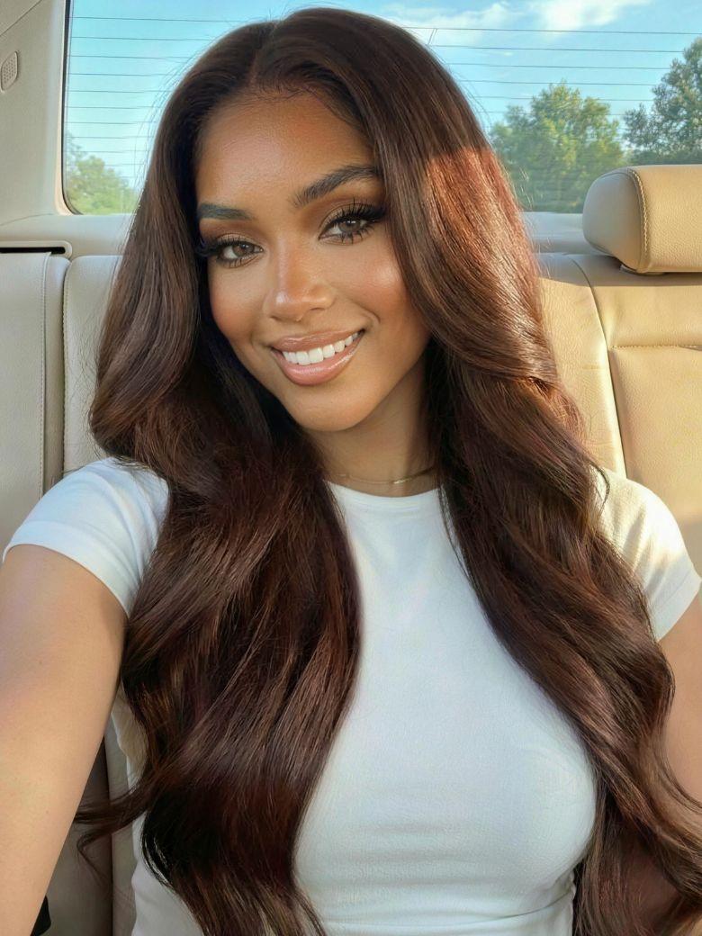 100% Human Hair Glueless Auburn Brown 13x4 Pre-Everything? Lace Frontal Loose Wave Wig with Invisi Drawstring & Face Framing Layers 150% Density