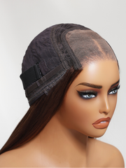 4x4 Pre-Cut Lace Chocolate Brown Yaki Straight Bye Bye Knots Glueless With Drawstring Wig