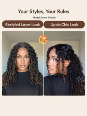 Bye-Bye Knots? 7x5 Lace Black to Chestnut Brown Ombre Curly Wig With Defined Finger Coil Ends Drawstring Wig