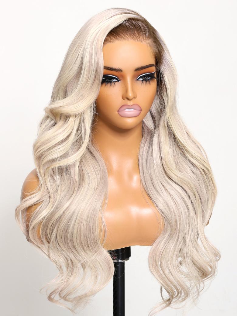 22 Inch Bye-Bye Knots Wig 7x5 Lace Platinum Blonde With Dark Roots Loose Wave Wig