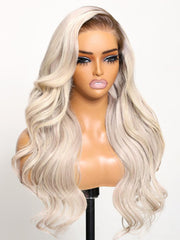 22 Inch Bye-Bye Knots Wig 7x5 Lace Platinum Blonde With Dark Roots Loose Wave Wig