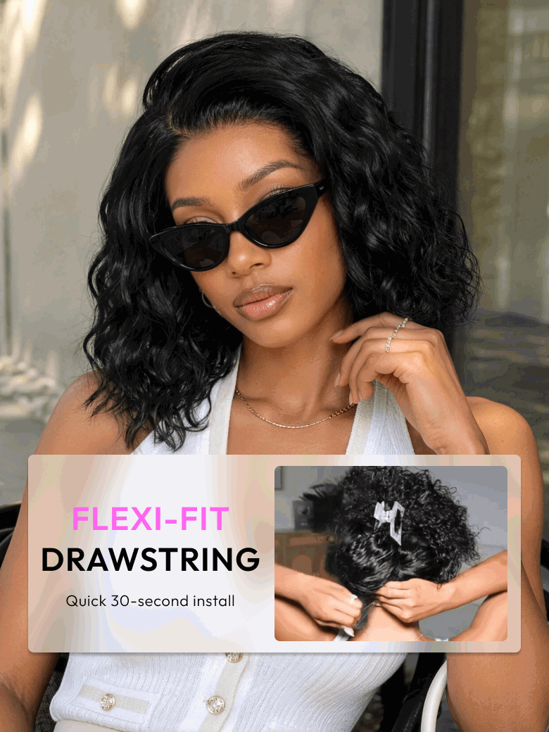 Bye-Bye Slip? 6X4 Glueless Lace "C" Side Part Loose Wavy Bob 220% High Density Drawstring 100% Human Hair Wig For Beginners