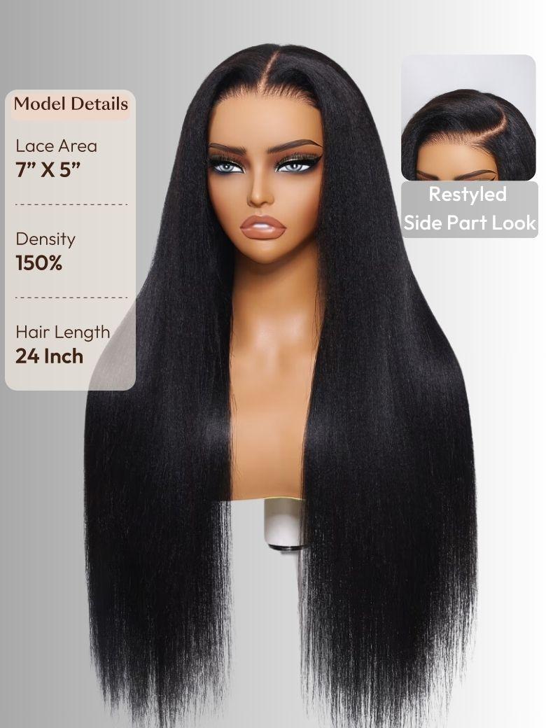 7x5 Bye Bye Knots? Wig Black Yaki Straight Glueless Bleached Knots Wig