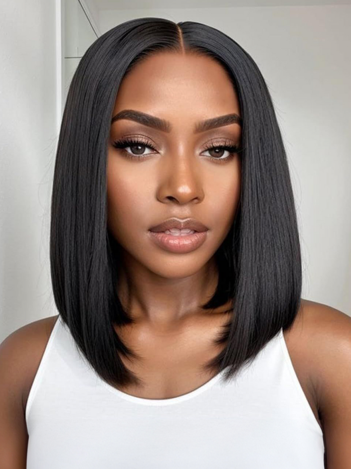 Petaluxe [$100-50] 13X5 Lace Short Bob Wig Human Hair Super Natural Black Bob Wig 150% Density