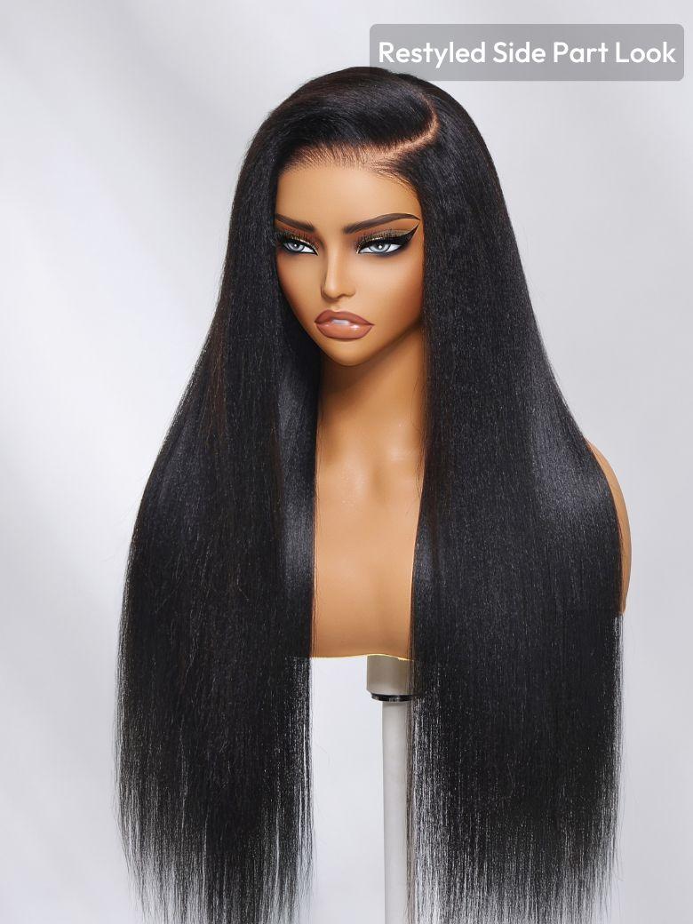 [From 20''] 7x5 Bye Bye Knots? Wig Black Yaki Straight Glueless Bleached Knots Wig