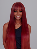 Petaluxe Put On And Go 6x4.5 Pre-Cut Lace 180% Density Cherry Red Straight Air Wig With Bang