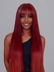 Put On And Go 6x4.5 Pre-Cut Lace 180% Density Cherry Red Straight Air Wig With Bang