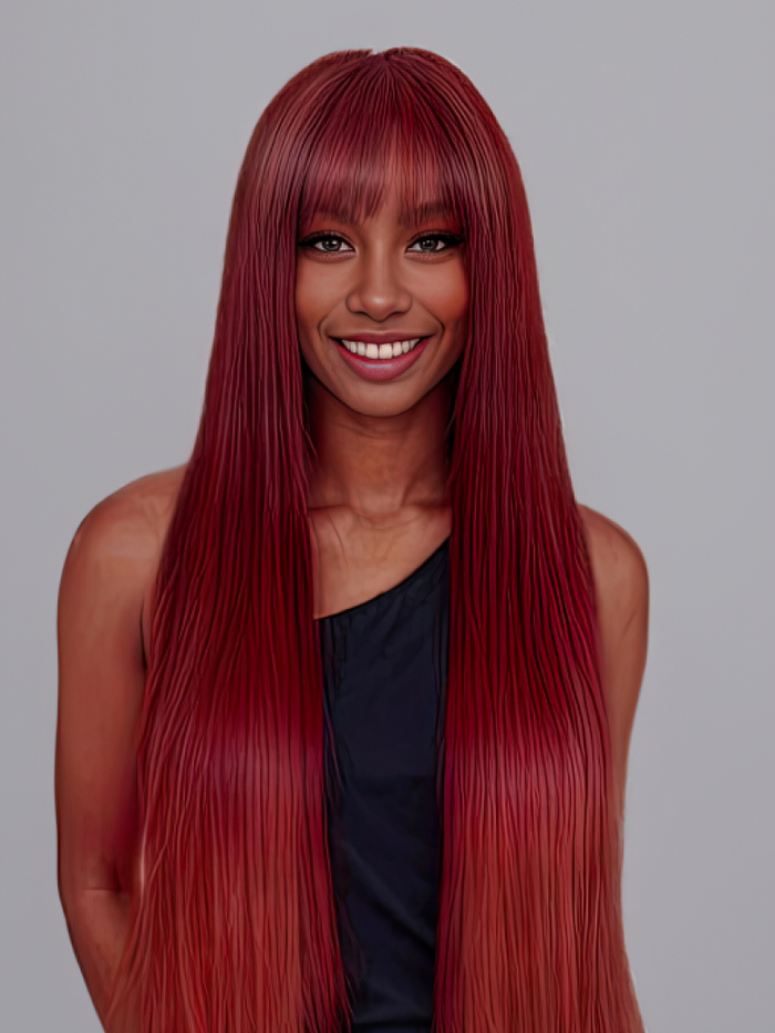 Petaluxe Put On And Go 6x4.5 Pre-Cut Lace 180% Density Cherry Red Straight Air Wig With Bang