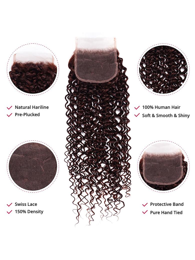 Dark Auburn Jerry Curl Remy Human Hair 4 Bundles With Closure Deal