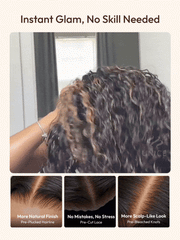 7x5 Bye-Bye Slip Lace Water Wave Black Wig With Golden Brown Highlights 150% Density Perfect Beach