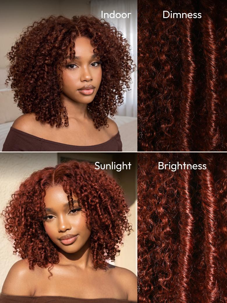7x5 Bye-Bye Slip™ Wig Glueless Lace Sunset Afro Kinky Curly & Jerry Curly for Reddish Brown Drawstring Wig