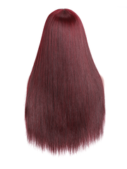 18 Inch Burgundy Silk Straight Human Hair Wigs with Bangs Glueless Machine Made Wigs for Women Real Hair Wig