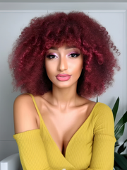Glueless Beginner Friendly Summer Hot Color Burgundy Afro Bob Wig