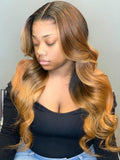 Petaluxe 20 Inch 180% Density 13x4 Lace Frontal Black Blonde Highlights Wavy Wig