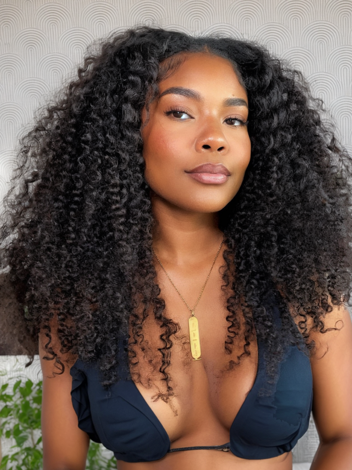 Petaluxe 200% Density V Part Kinky Curly Glueless Real Human Hair Wigs Coily Hair Wigs NO Glue NO Gel NO Lace Natural Scalp