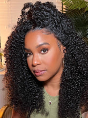 [2 wigs=$109] 22" Upart Kinky Curly Wig and 10" Headband Black Root Honey Blonde Wig