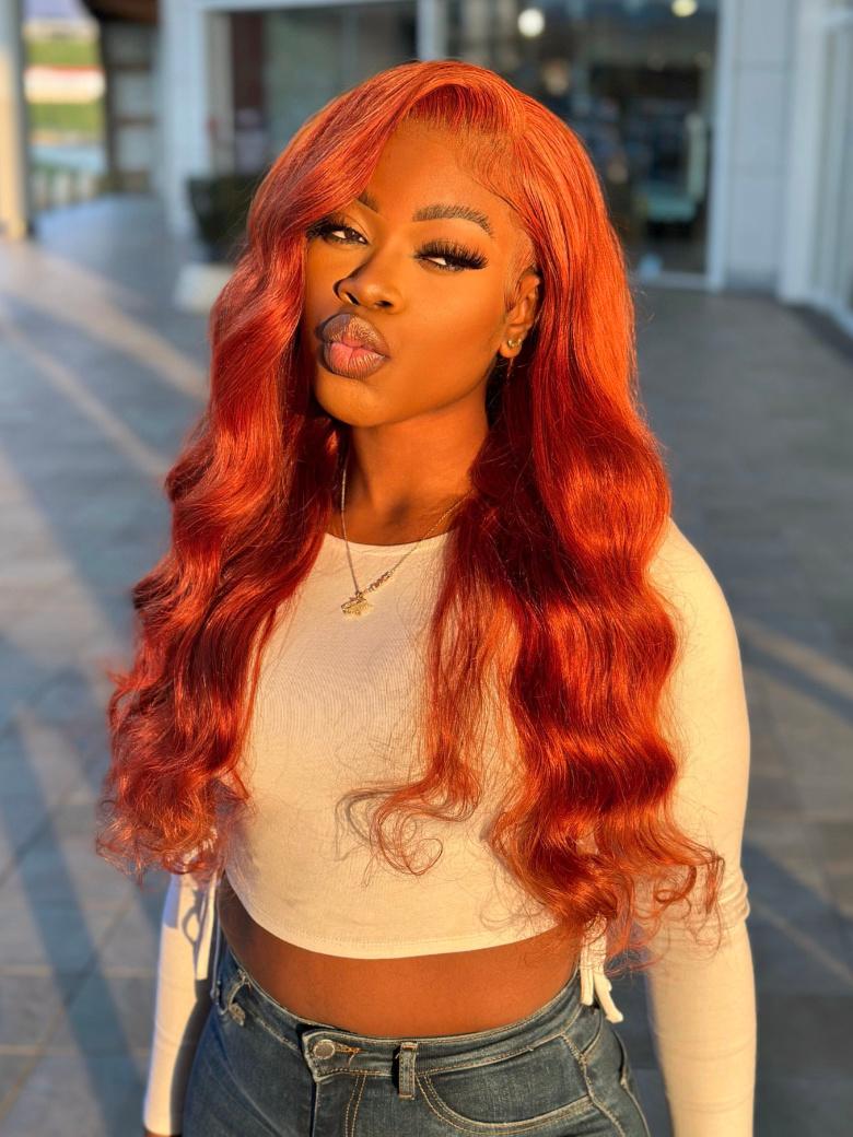 [Down To $89] 13x4 Lace Frontal Body Wave Wig Ginger Brown 150% Density Pre plucked Hairline