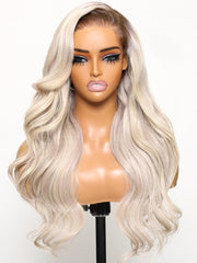 22 Inch Bye-Bye Knots Wig 7x5 Lace Platinum Blonde With Dark Roots Loose Wave Wig