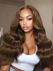 13x4 Pre-Everything? Lace Frontal Warm Chestnut Brown Loose Wave Wig with Invisi Drawstring & Face Framing Layers