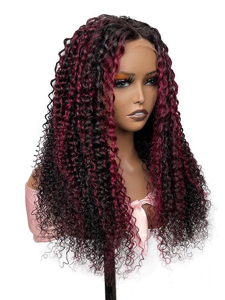 Burgundy Highlighted 13x4 Lace Front Cute Curly Wig