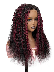 13x4 Lace Front Burgundy Highlighted Cute Curly Wig