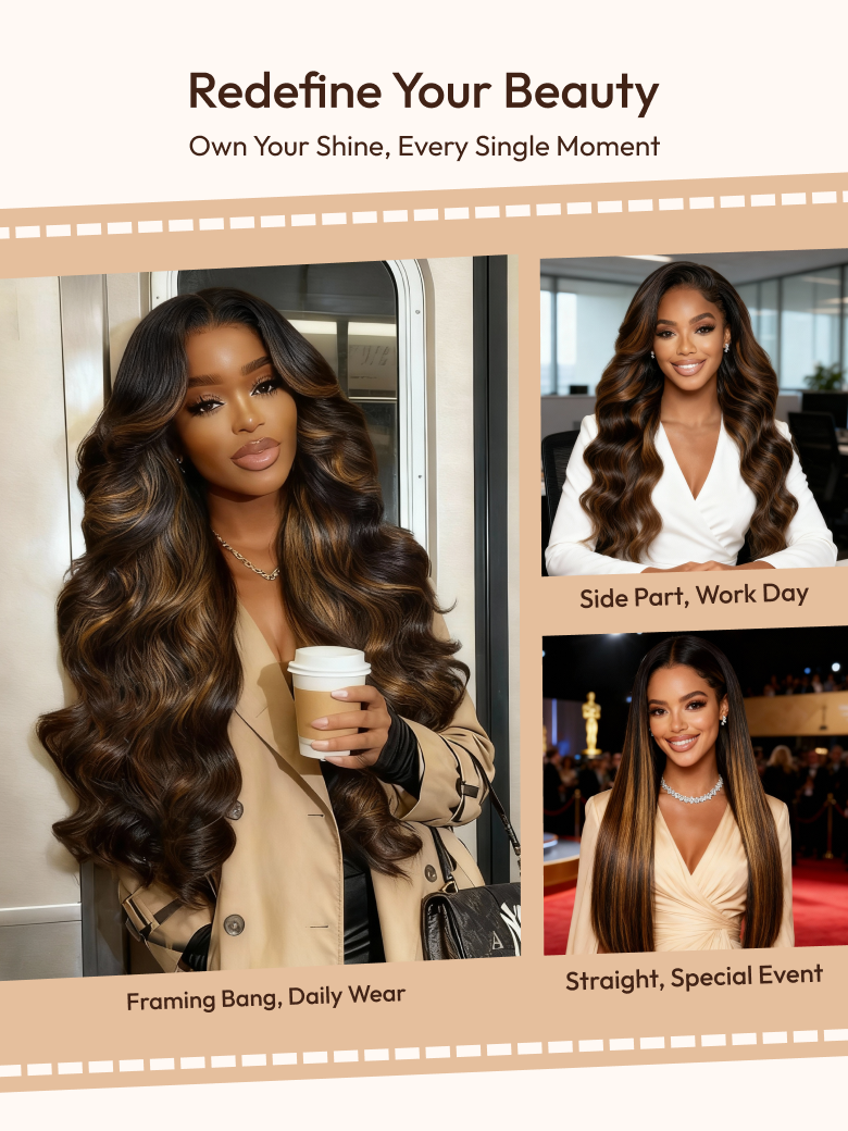 7x5 Bye Bye Knots? Wig Glueless Lace Balayage Highlight Body Wave Drawstring & With Bangs Wig