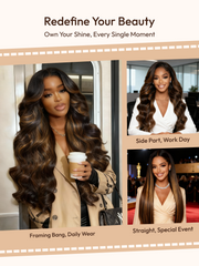 7x5 Bye Bye Knots? Wig Glueless Lace Balayage Highlight Body Wave Drawstring & With Bangs Wig