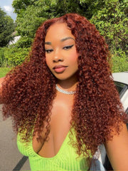 13x4 Lace Frontal Reddish Brown Curly Hair with Babyhair Pre-bleached Knots Human Hair Wig