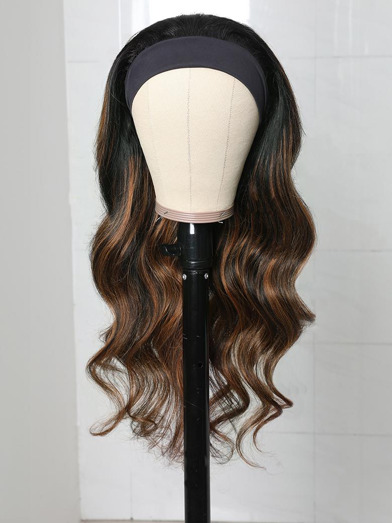 Ready To Wear Brown Balayage Glueless Headband Wigs For Beginners