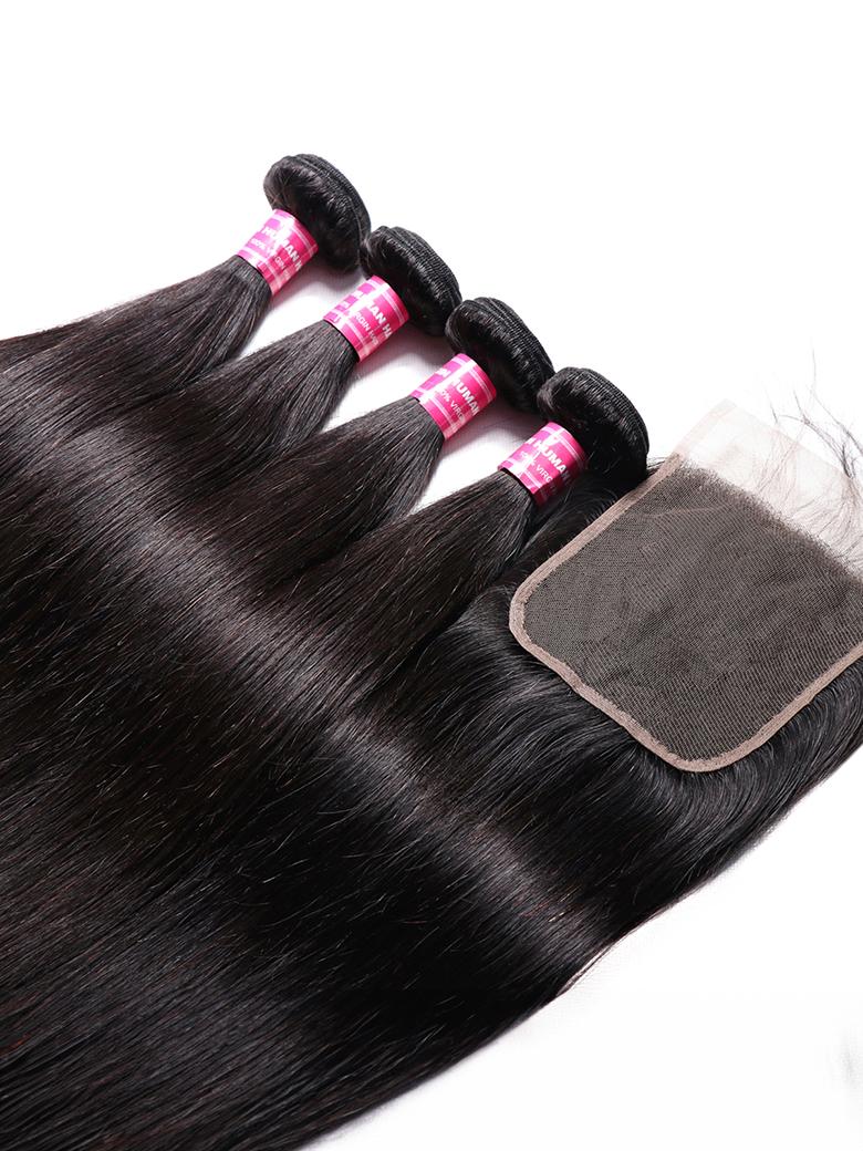 Hair Icenu Series 4pcs Brazilian Straight Virgin Hair With Lace Closure