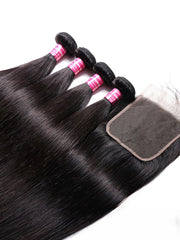Hair Icenu Series 4pcs Brazilian Straight Virgin Hair With Lace Closure