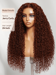 7x5 Bye-Bye Knots? Wig Glueless Lace Sunset Jerry Curly for Reddish Brown Drawstring Wig With Bleached Knots 150% Density