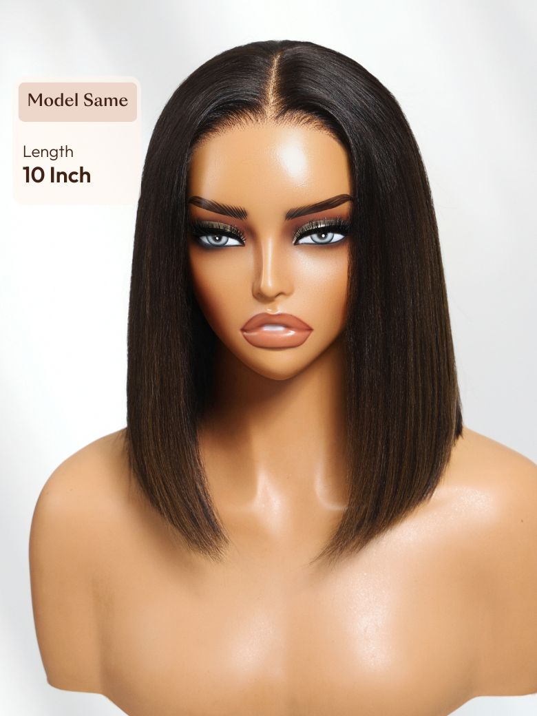 Bye-Bye Knots? 7x5 Pre-cut Lace Natural Black with Caramel Brown Highlight Yaki Straight Bob Wig