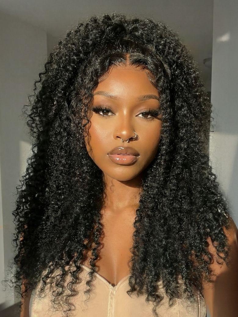 Bye-Bye Knots? 7x5 Lace Black Fluffy Kinky Coils Texture Wig with Invisi Drawstring