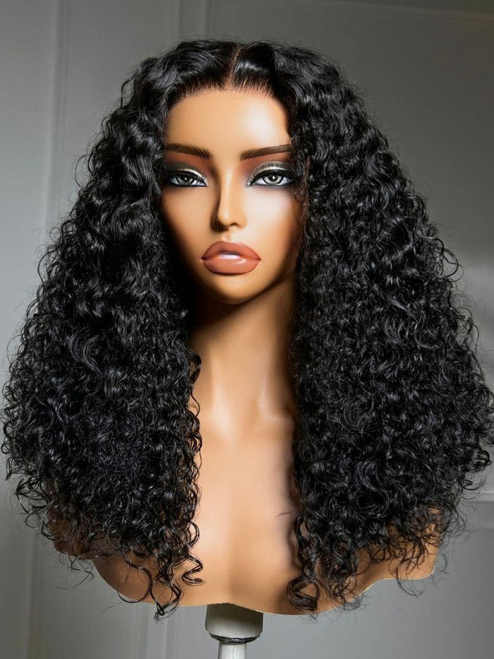 Petaluxe 7x5 Bye Bye Slip? Lace Natural Black Fluffy Curly Wig with Tight Defined Curls