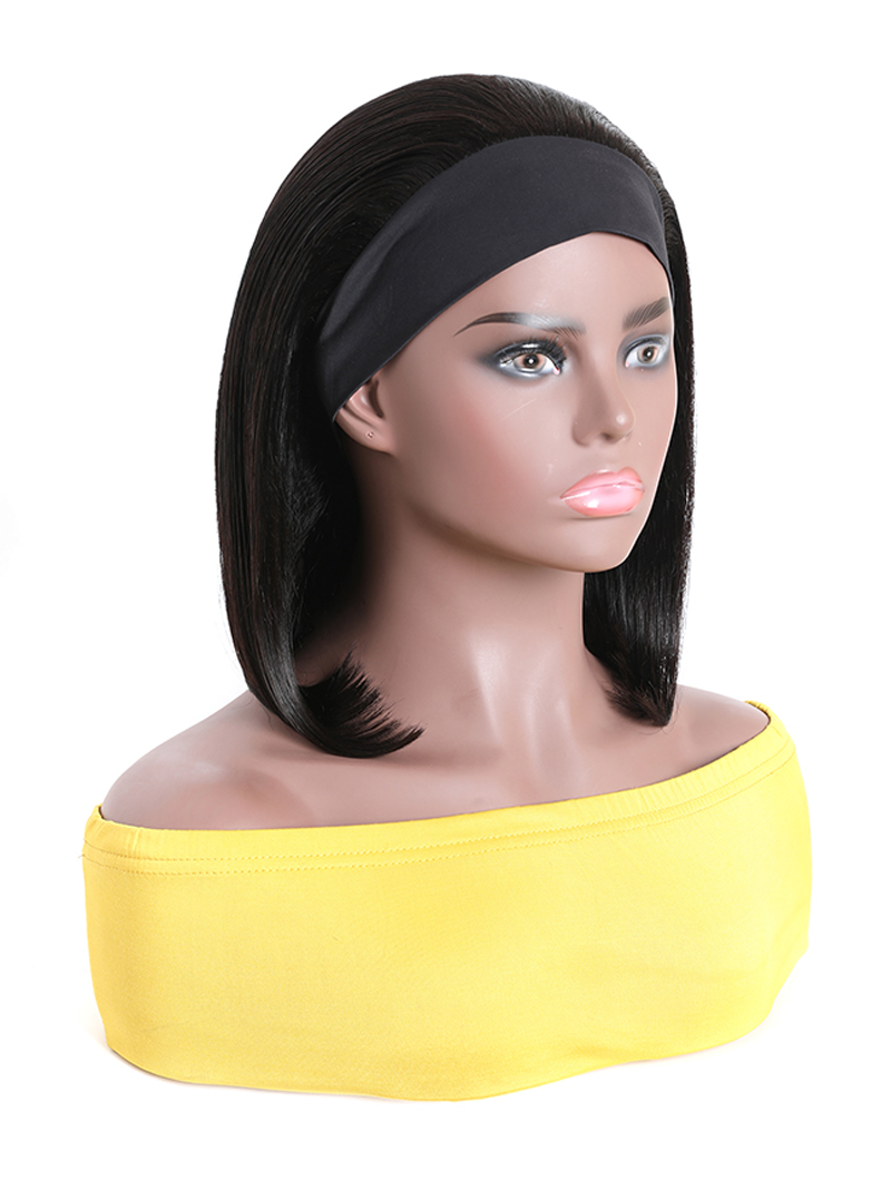 Headband Wigs Short Bob Human Hair Wig for Women Easy Wear Half Wig with Free Headbands