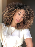 Petaluxe Highlight Brown Glueless Deep Wave Honey Blonde Wig with Bangs