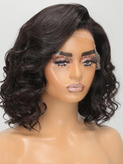 13x4 Lace Front 180% Density Hollywood Side Swept Bangs Shoulder Length Wavy Wig