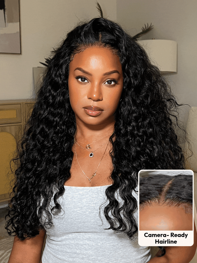 7x5 Bye-Bye Knots? & 13x4 HD Lace Pull & Go Glueless Water Wave Grip Wig With Secure Silicone Strips and Drawstring With Baby Hair