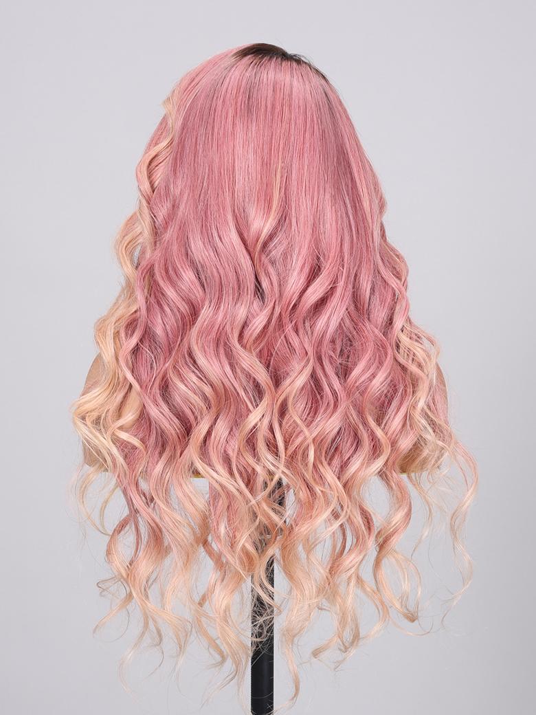 13x4 Lace Front Peach Blonde Loose Wave Wig With Brown Roots