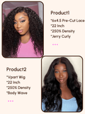 Petaluxe [2 wigs $349] Both 22" 250% Density 6x4.5 Pre-Cut Lace Curly Wig & Vpart Body Wave Wig