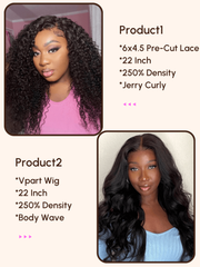 [2 wigs $349] Both 22" 250% Density 6x4.5 Pre-Cut Lace Curly Wig & Vpart Body Wave Wig